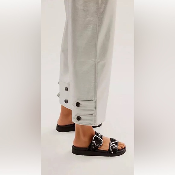 Free People Full Moon Vegan Gaucho Pants Wide Legs Metallic Leather Silver - Picture 4 of 6